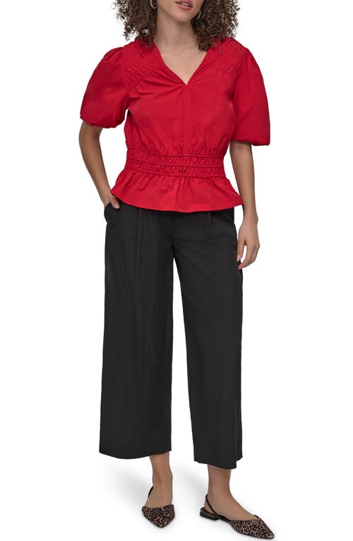 Dkny Shirred Puff Sleeve Peplum Top In Red