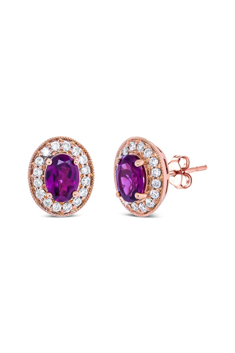 14K Rose Gold Garnet and 3/8 Cttw Diamond Halo Stud Earrings, Alternate, color, Pink