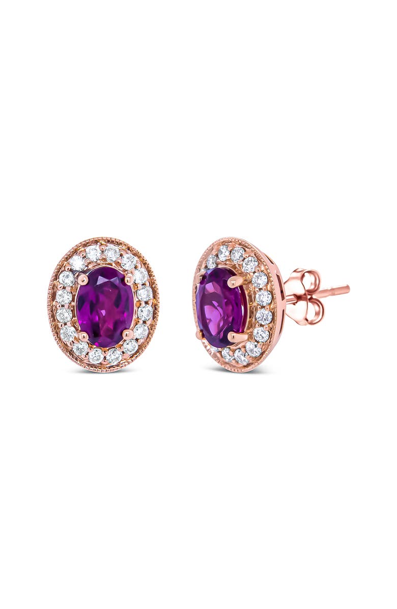 Haus of Brilliance 14K Rose Gold Garnet and 3/8 Cttw Diamond Halo Stud Earrings, Alternate, color, Pink