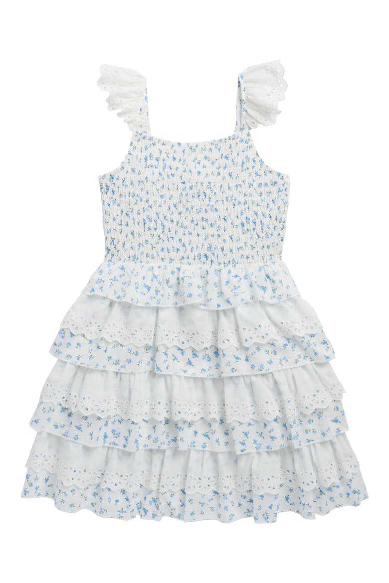 Kids' Smocked Bodice Tiered Dress, Main, color, IVORY