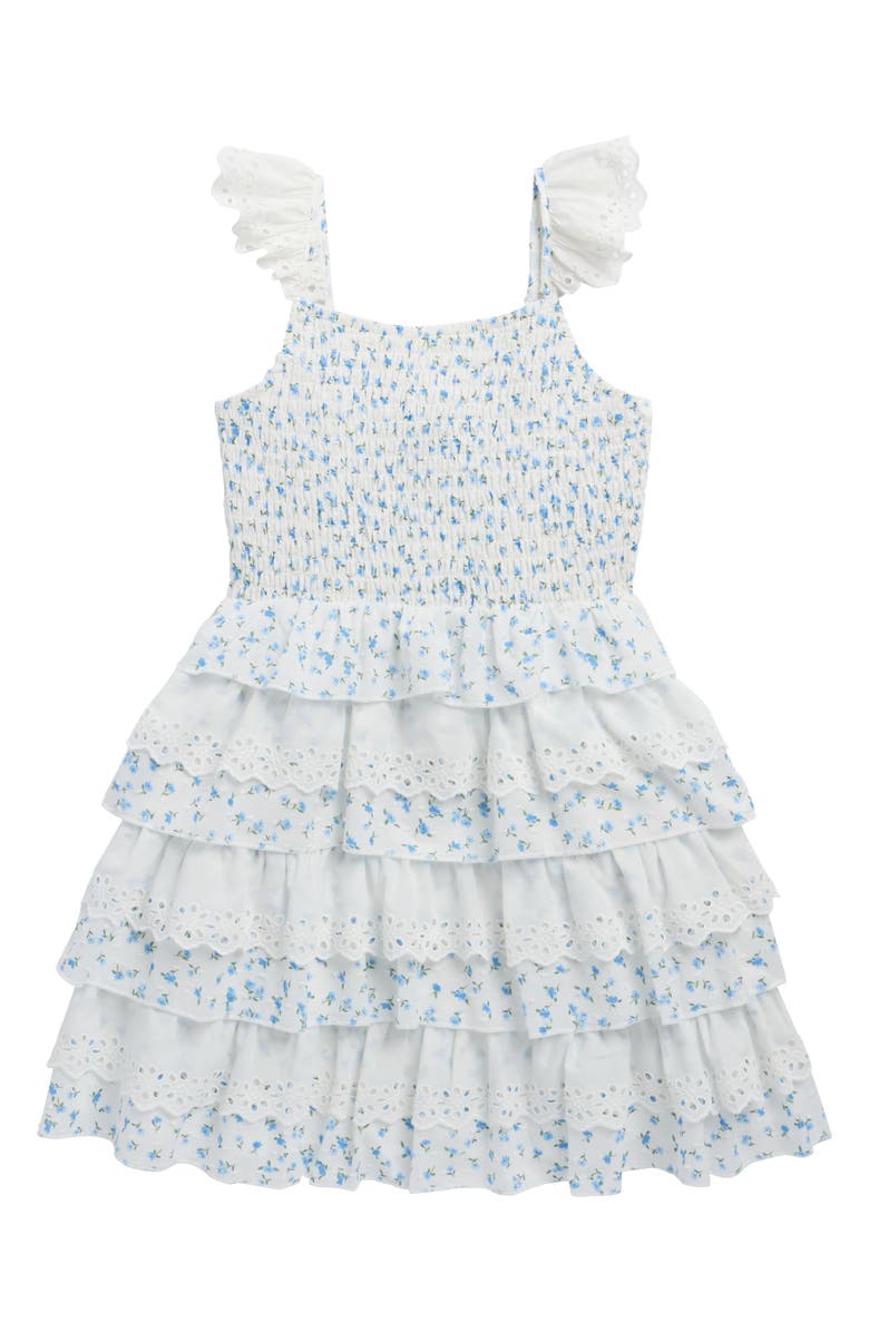 Zunie Kids' Smocked Bodice Tiered Dress, Main, color, Ivory