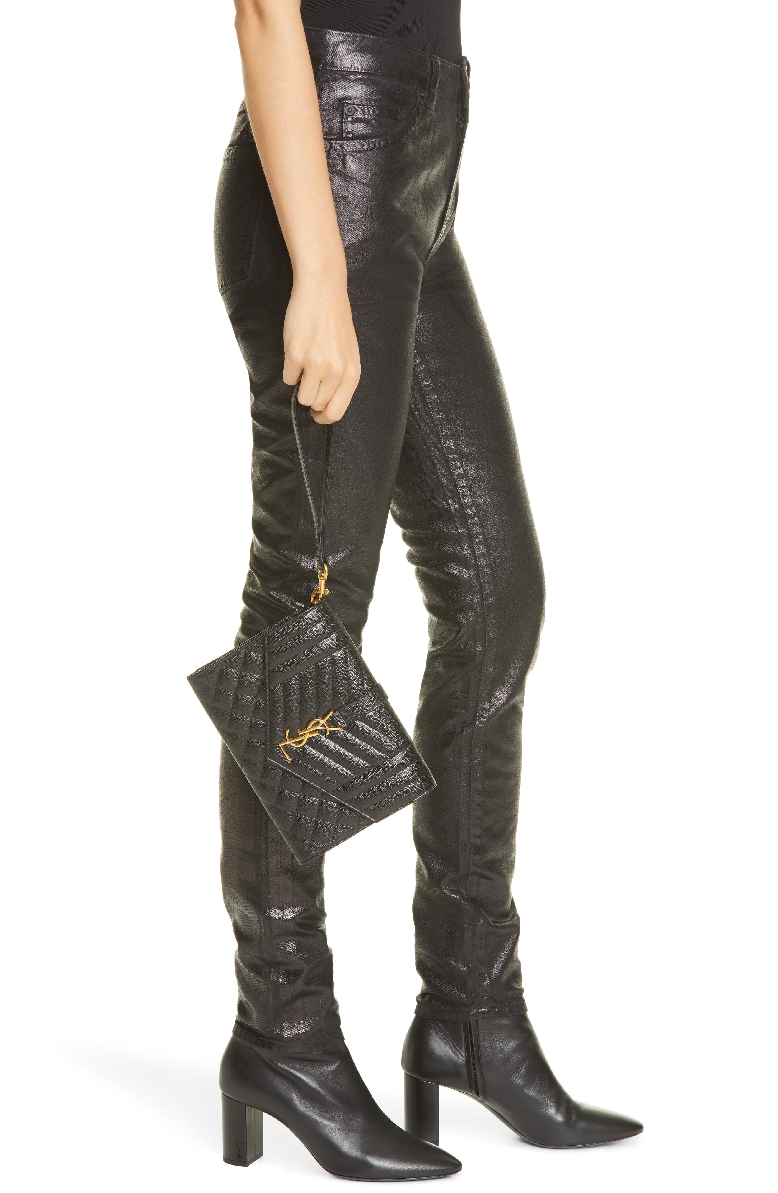 Saint Laurent Monogram Matelassé Leather Clutch, Alternate, color, 