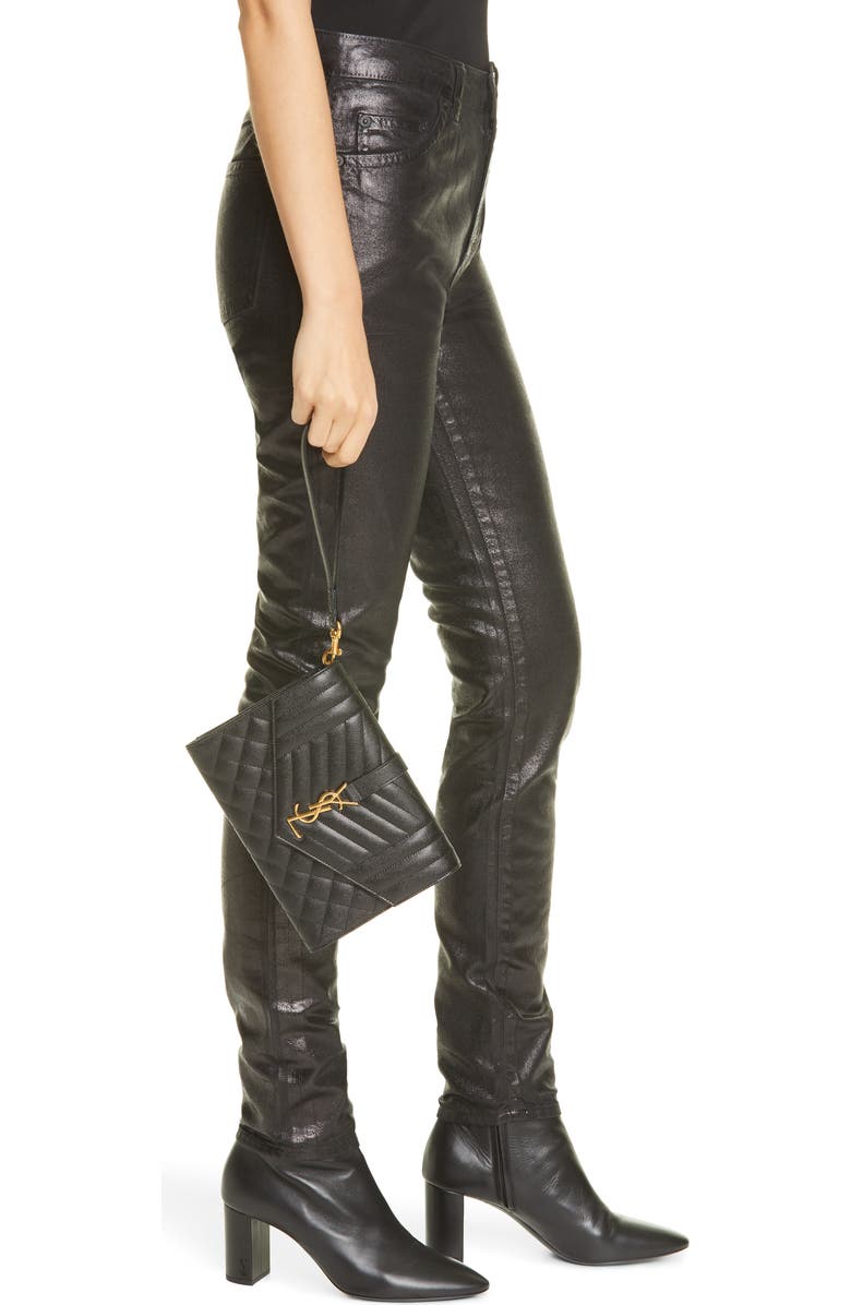 Saint Laurent Monogram Matelassé Leather Clutch, Alternate, color,