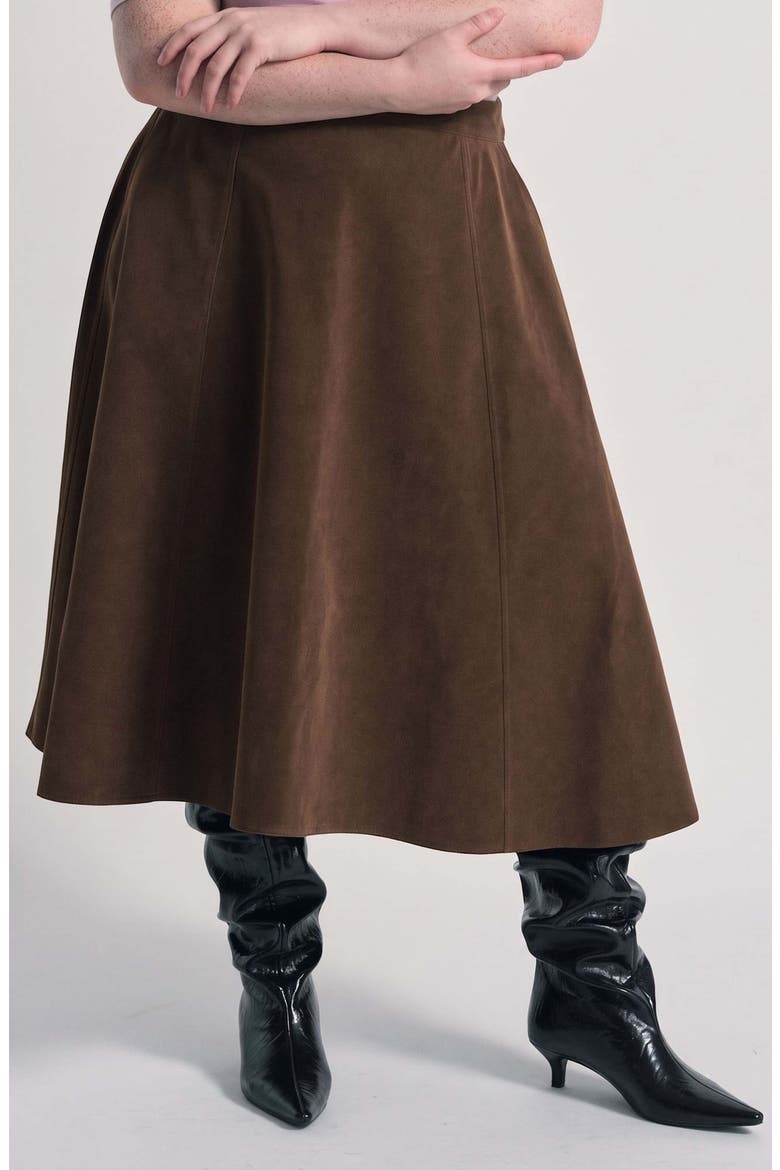 Abi Faux Suede Midi Skirt, Main, color, COFFEE