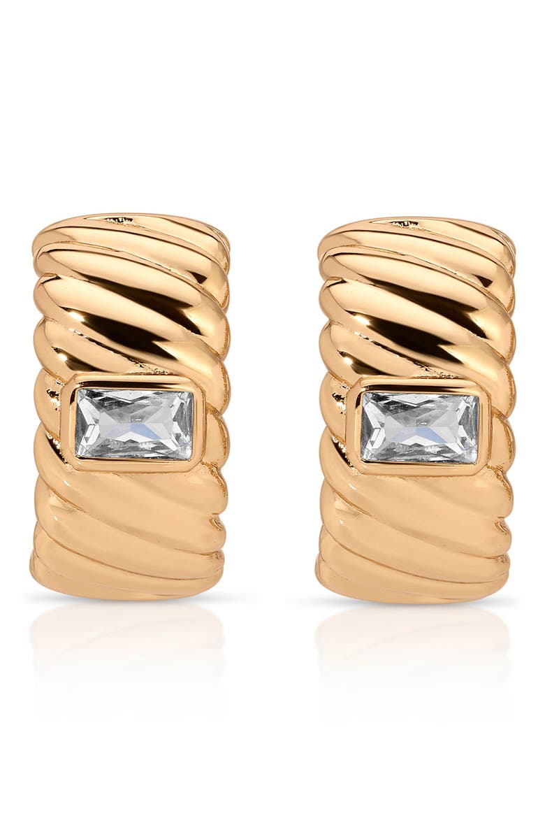 Baguette Crystal Hoop Earrings, Alternate, color, GOLD