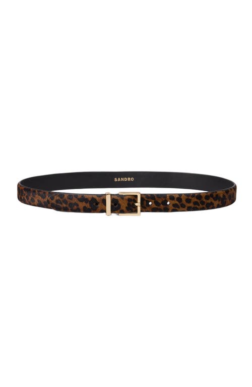Sandro Womens Brown Animal-print Pony Leather Belt In Brown