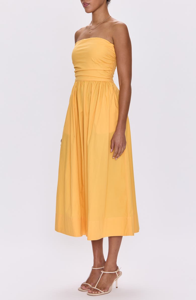 Pistola Florence Strapless Lace-Up Back Stretch Cotton Midi Dress, Alternate, color, Papaya