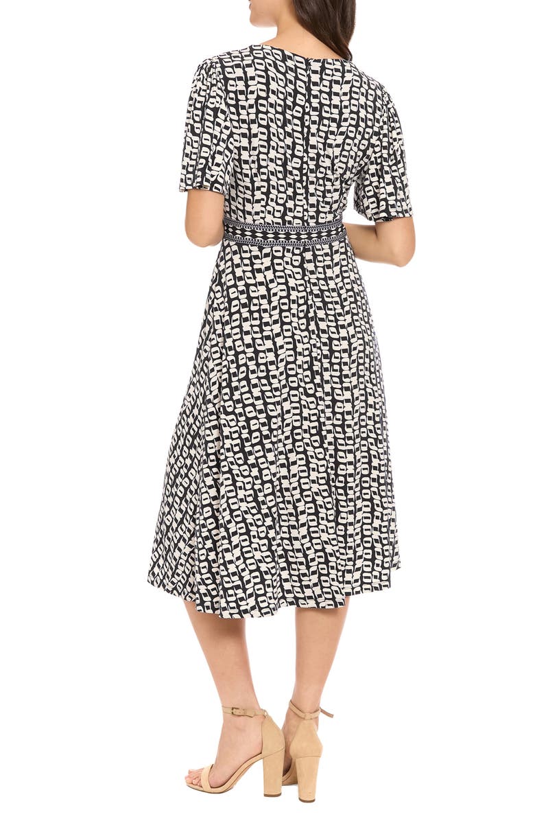 London Times Flutter Sleeve A-Line Midi Dress, Alternate, color, Black/ Ivory