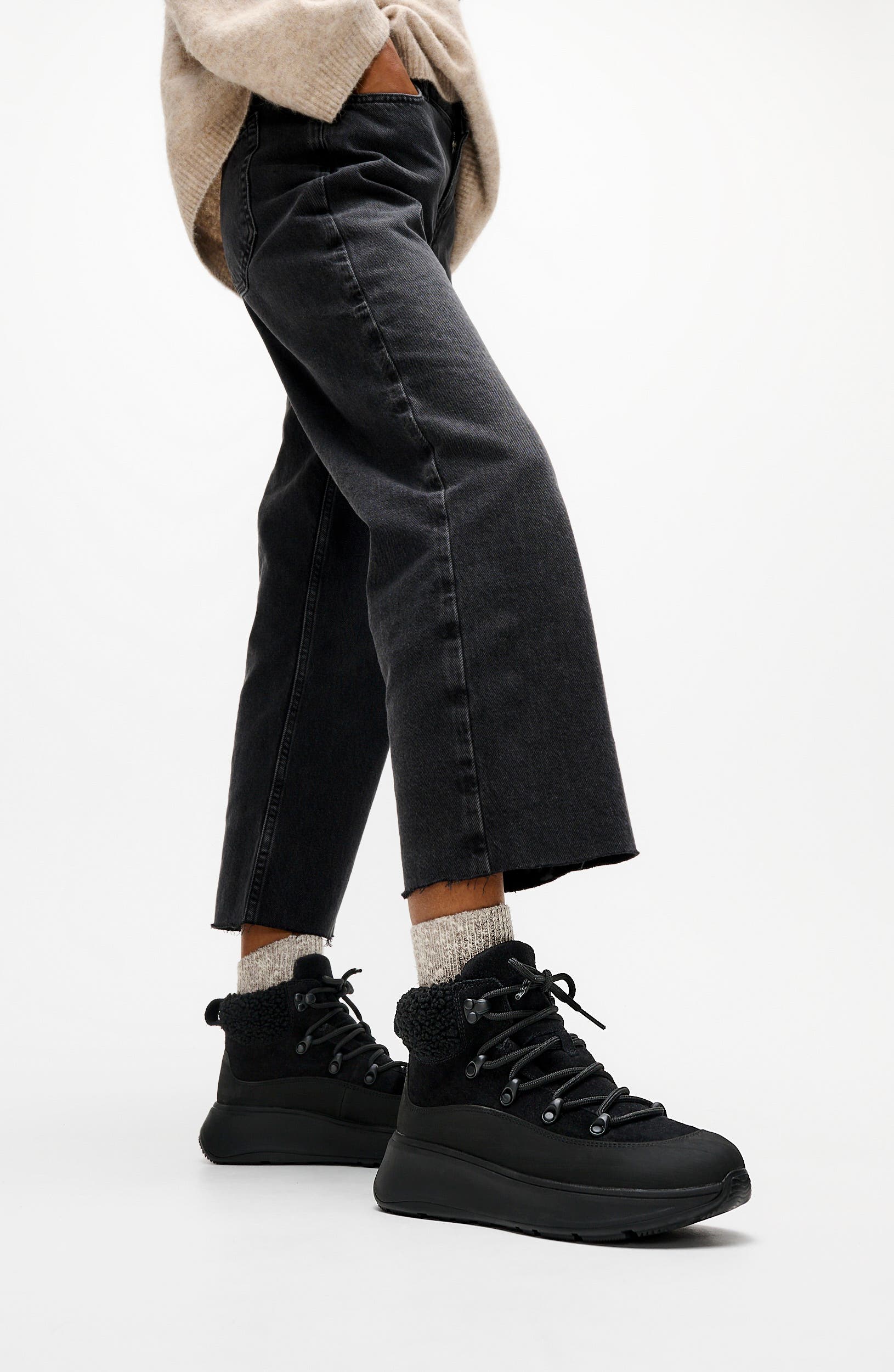 F-Mode Warm Suede Boot, Alternate, color, ALL BLACK