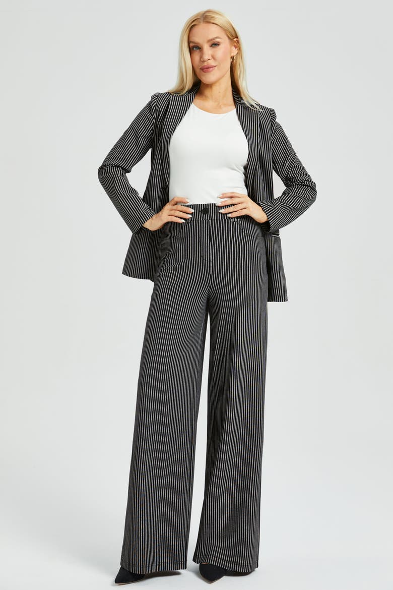 7 Pocket High Waist DPYP Dress Pant Yoga Pants Wide Leg, Alternate, color, Black Beige Pinstripe
