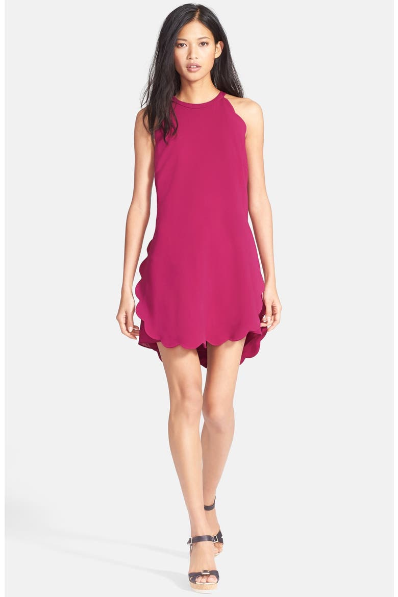 'Alexis' Sleeveless Scallop Hem Crepe Dress, Main, color, MAGENTA