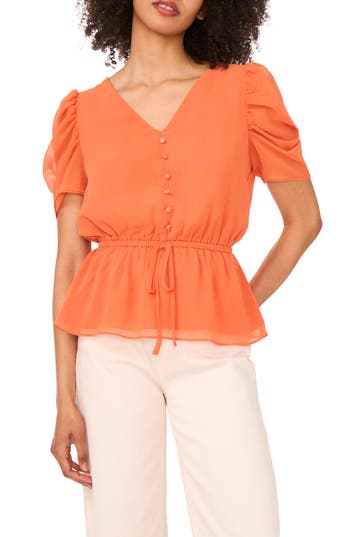 1.state Puff Short Sleeve Peplum Top