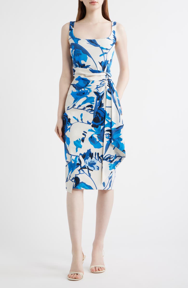 Chiara Boni La Petite Robe Floral Ruffle Detail Cocktail Sheath Dress, Main, color, Carole Blue