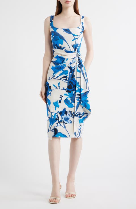 Floral Ruffle Detail Cocktail Sheath Dress