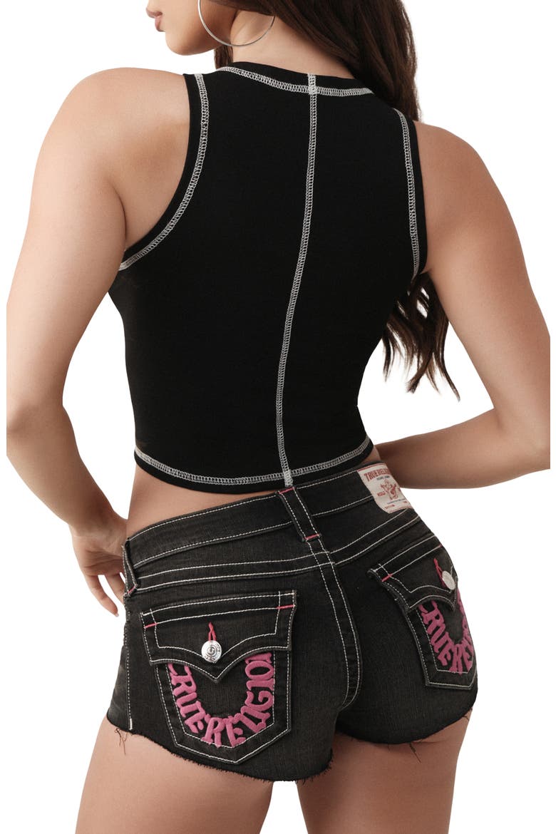 Printed Buddha Split Lace-Up Tank, Alternate, color, JET BLACK