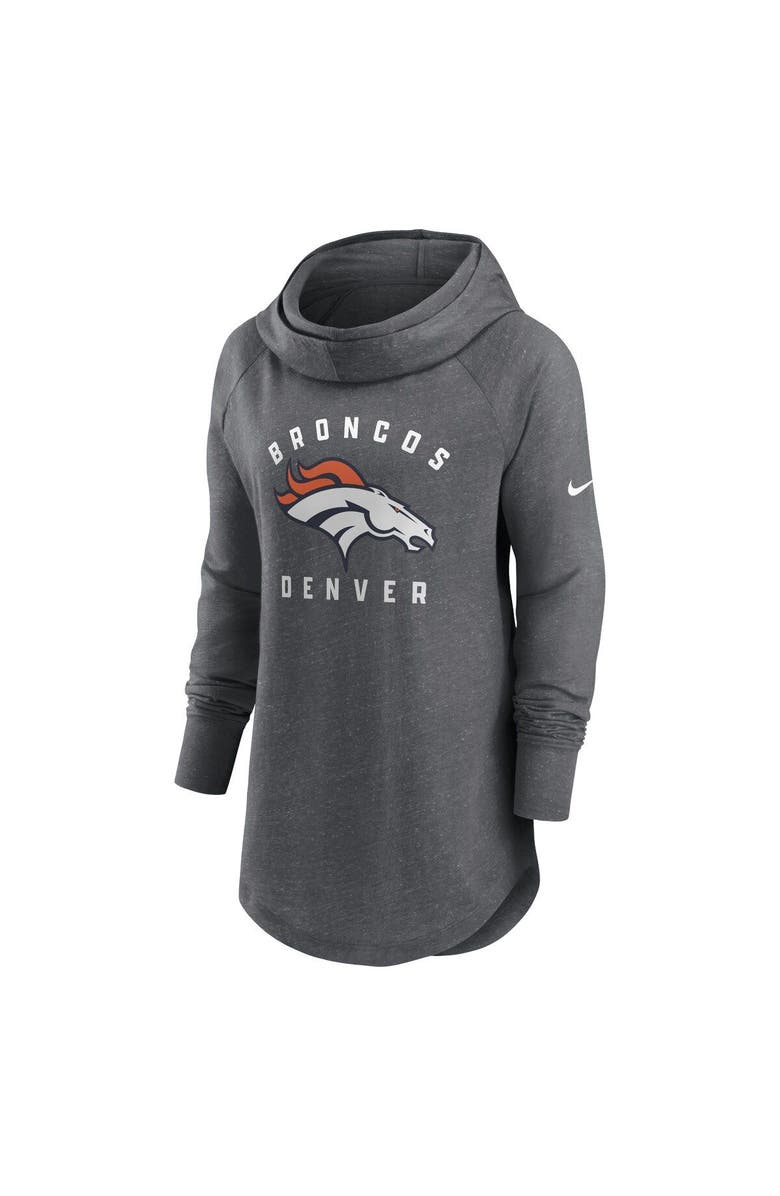 Nike Women's Nike Heather Charcoal Denver Broncos Raglan Funnel Neck Pullover Hoodie, Alternate, color, 