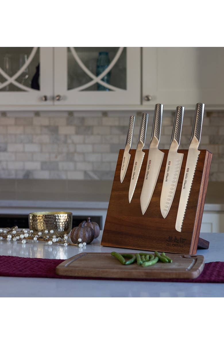 GLOBAL Bitoku Ukon Essentials 6 Piece Knife Set with Magnetic Block, Alternate, color, Acacia