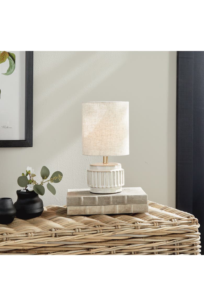 Austin White Antique Mini Lamp w/ Drum Linen Shade 11.5", Alternate, color, White