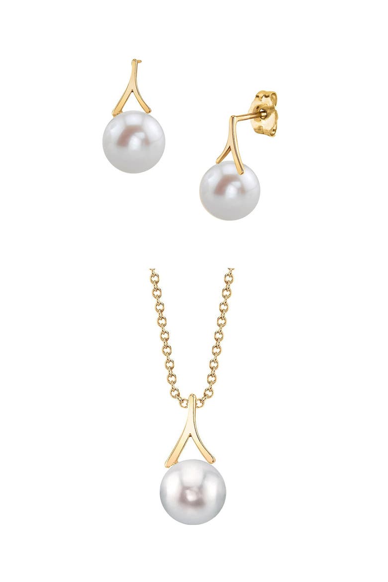14K Akoya Pearl Lindsey Pendant & Earring Set, Main, color, Yellow Gold
