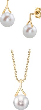 The Pearl Source 14K Akoya Pearl Lindsey Pendant & Earring Set