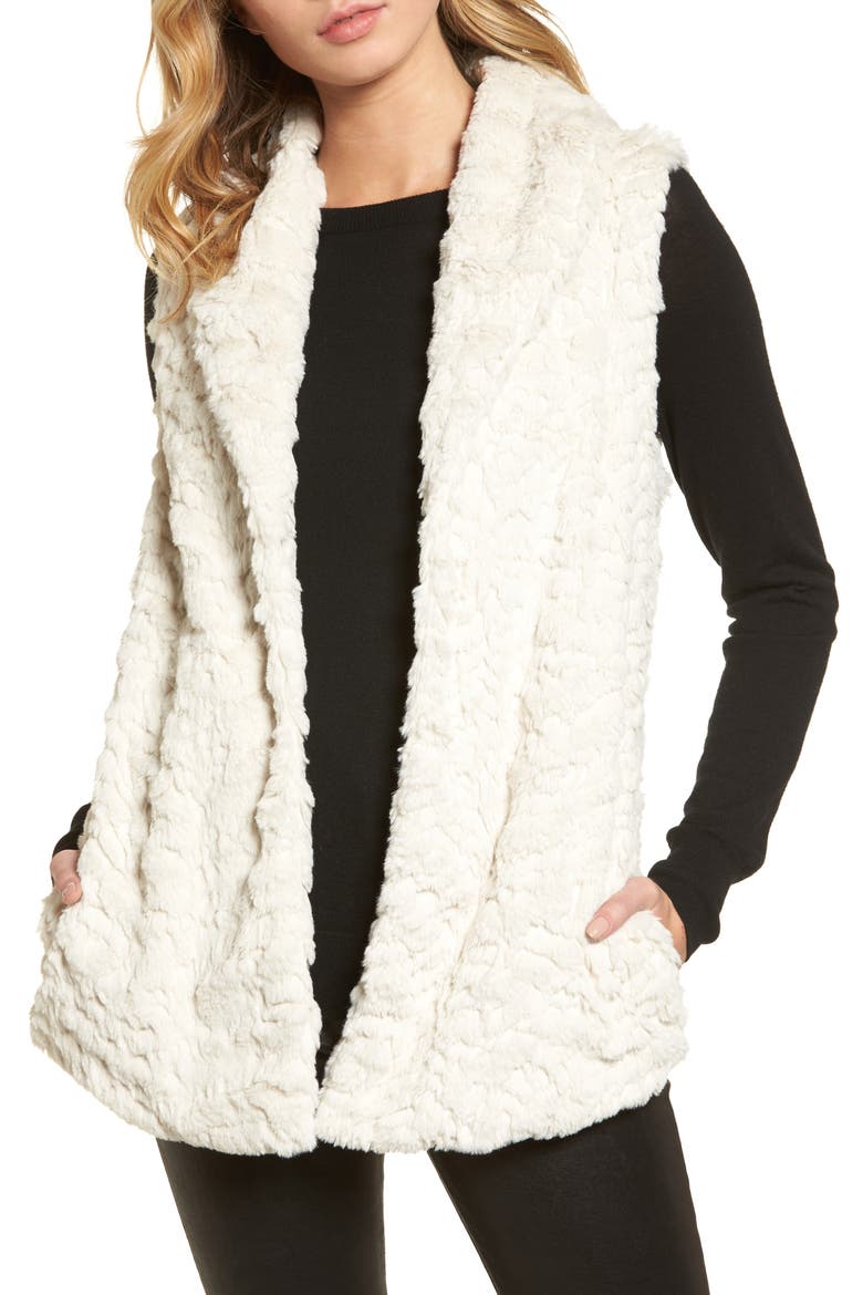 Silky Faux Fur Shawl Collar Vest, Main, color, WHITE