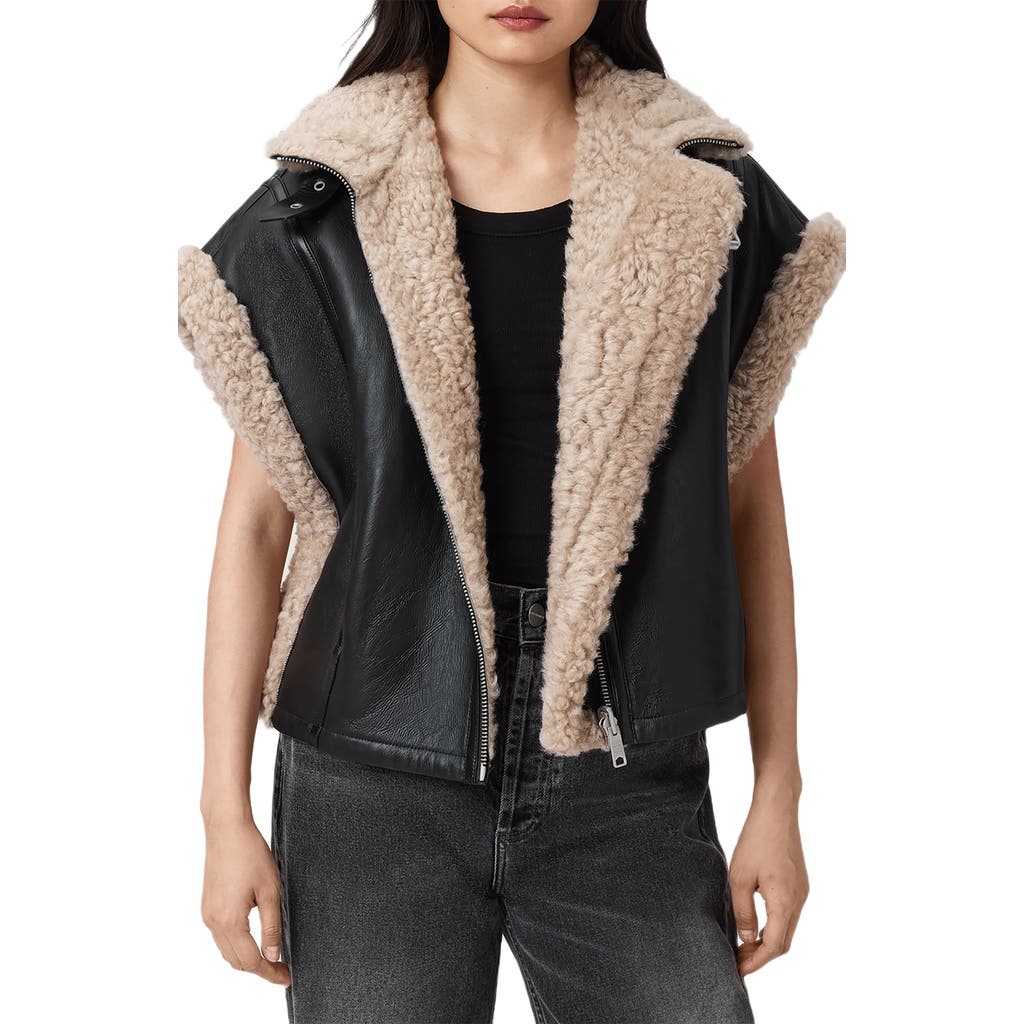 Allsaints Marlin Reversible Shearling Gilet In Black