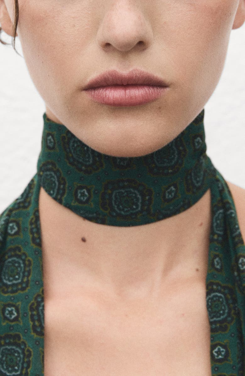 MANGO Medallion Print Long Sleeve Dress with Removable Scarf, Alternate, color, Green