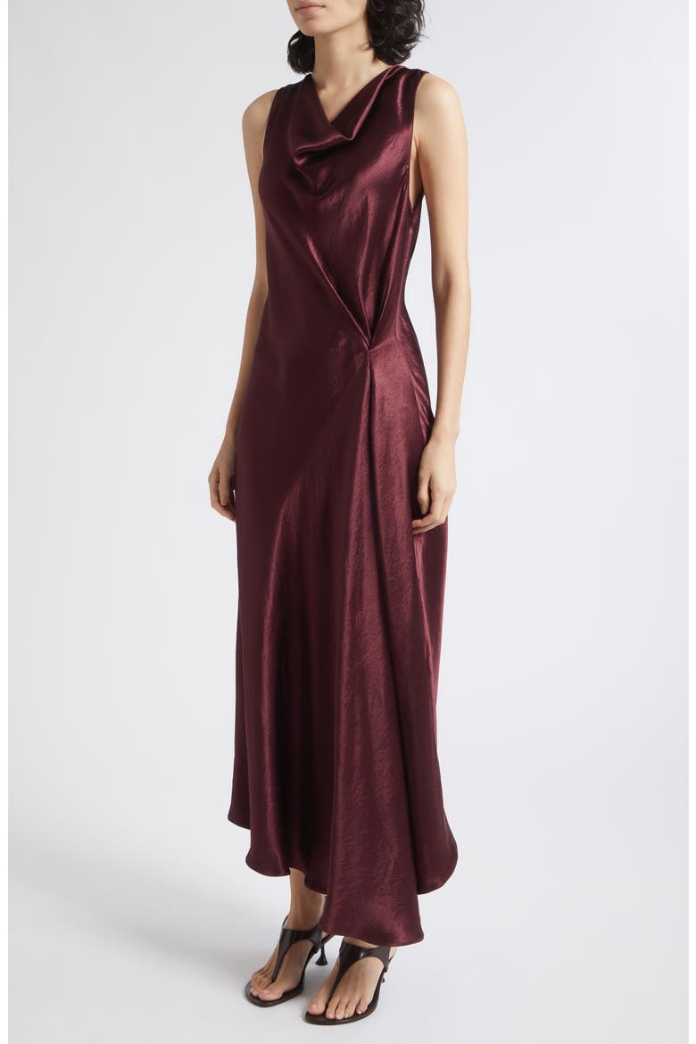 Cowl Neck Asymmetric Dress, Alternate, color, BORDEAUX