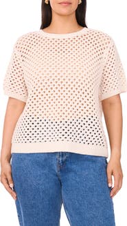 Vince Camuto Open Stitch Short Sleeve Sweater