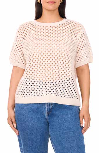 Vince Camuto Open Stitch Short Sleeve Sweater