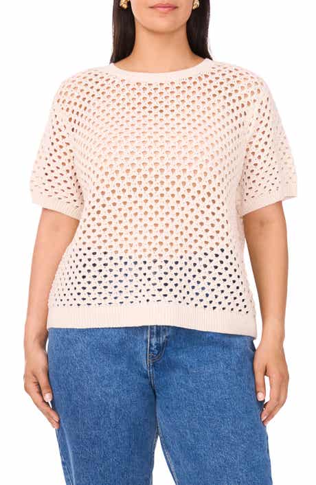 Vince Camuto Open Stitch Short Sleeve Sweater