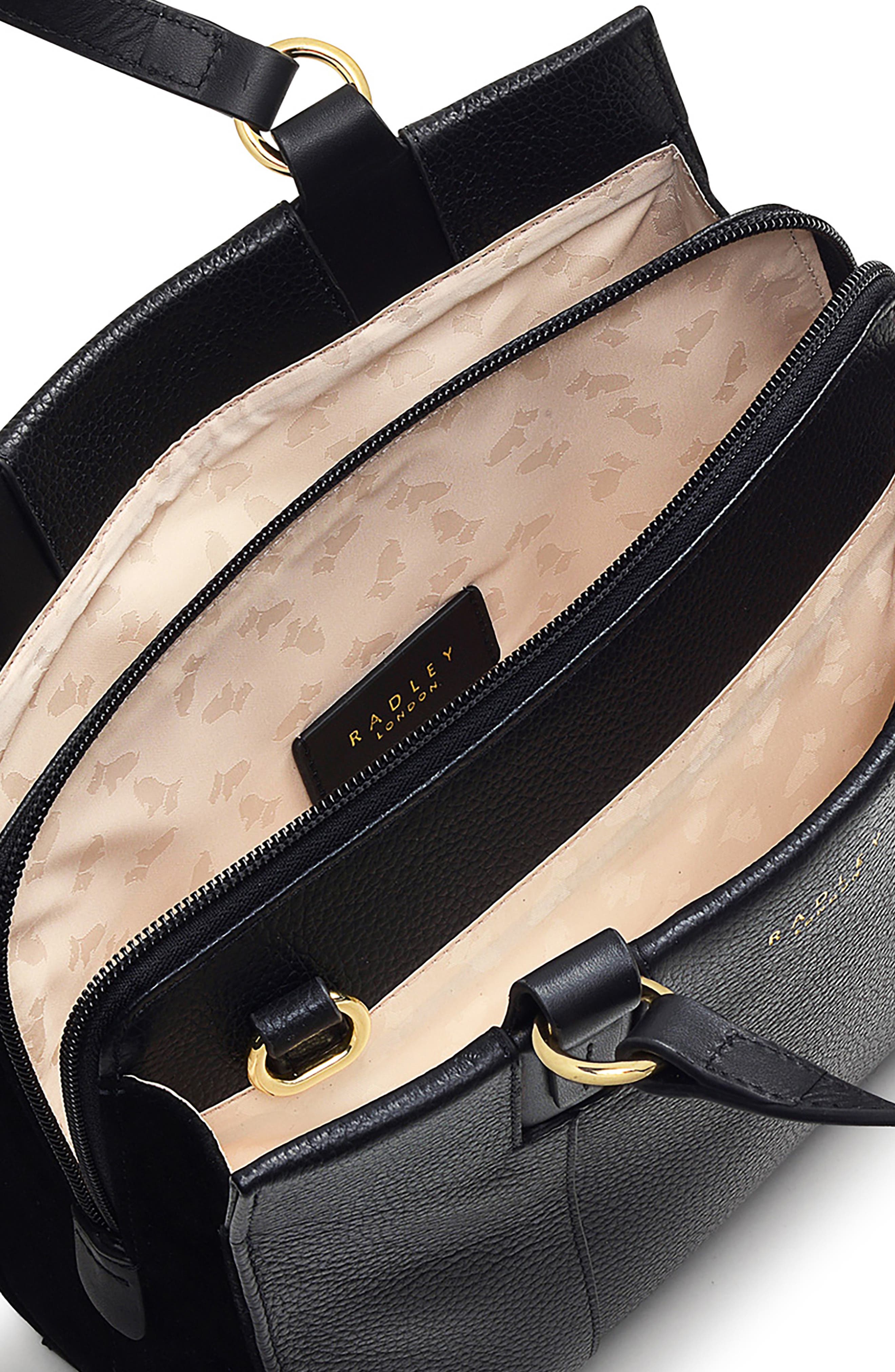 Radley Bedford Square Small Zip Top Leather Tote Bag, Alternate, color, Black