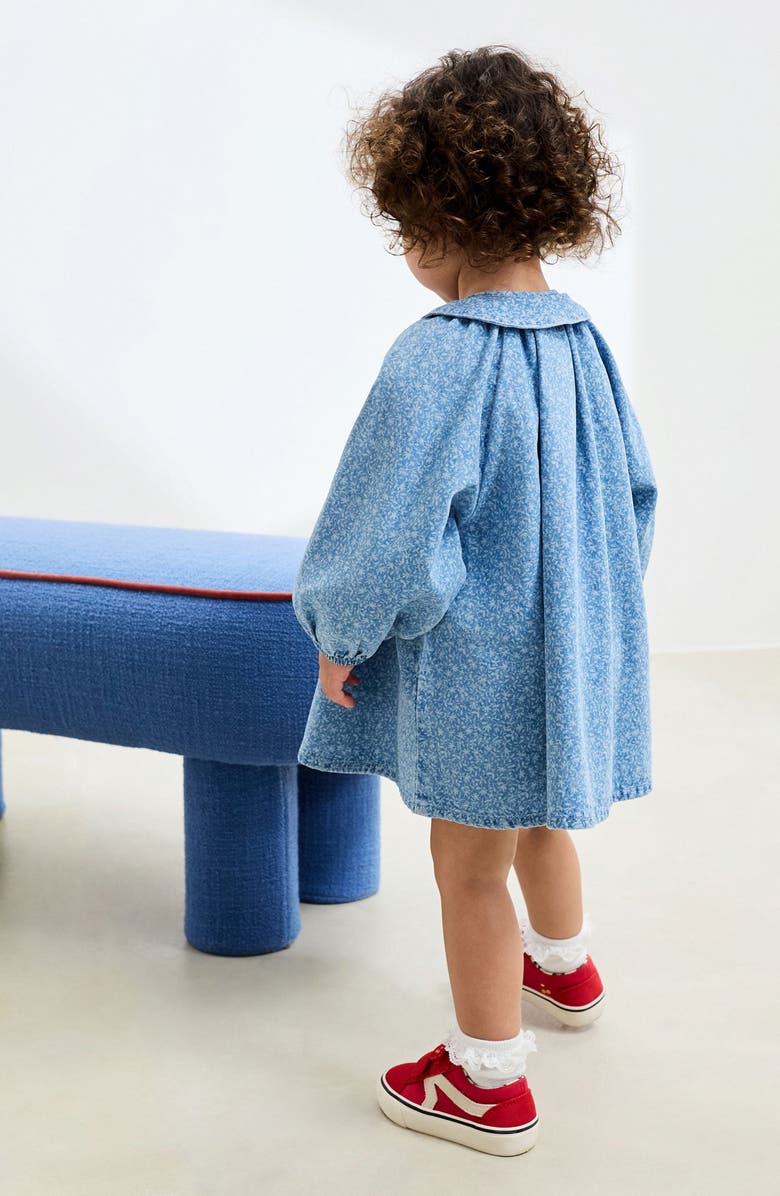 NEXT Kids' Ditsy Collared Denim Dress, Alternate, color, Blue