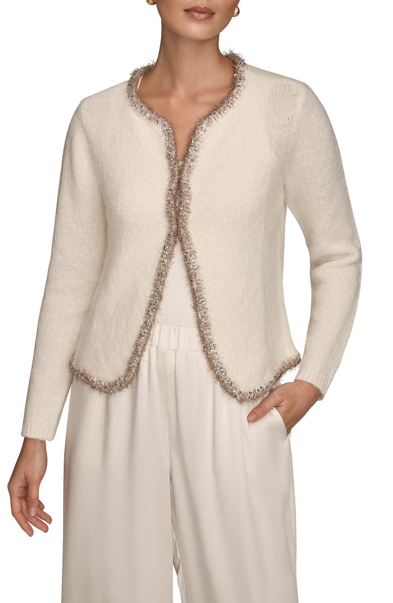 Donna Karan New York Metallic Trim Cardigan, Main, color, Cream