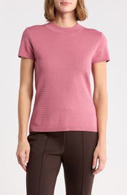 T Tahari Mock Neck Short Sleeve Knit Sweater