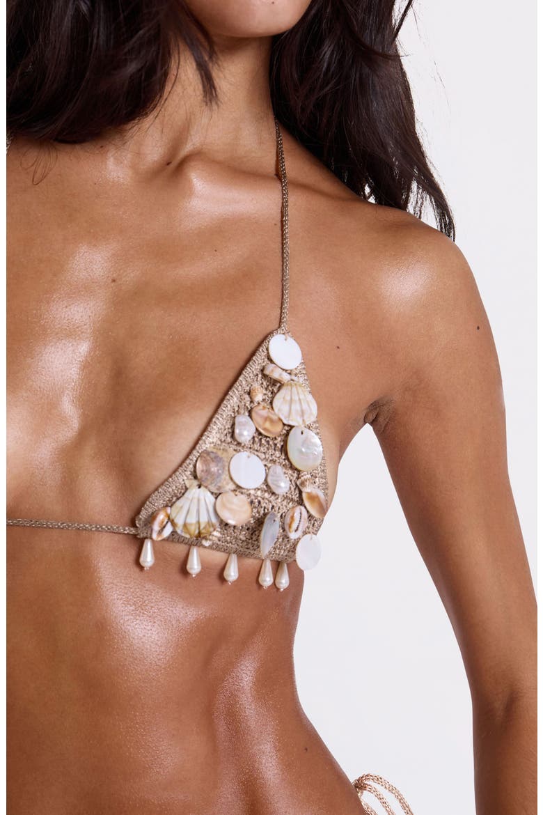Anatase Crochet Triangle Bikini Top, Alternate, color, BEIGE