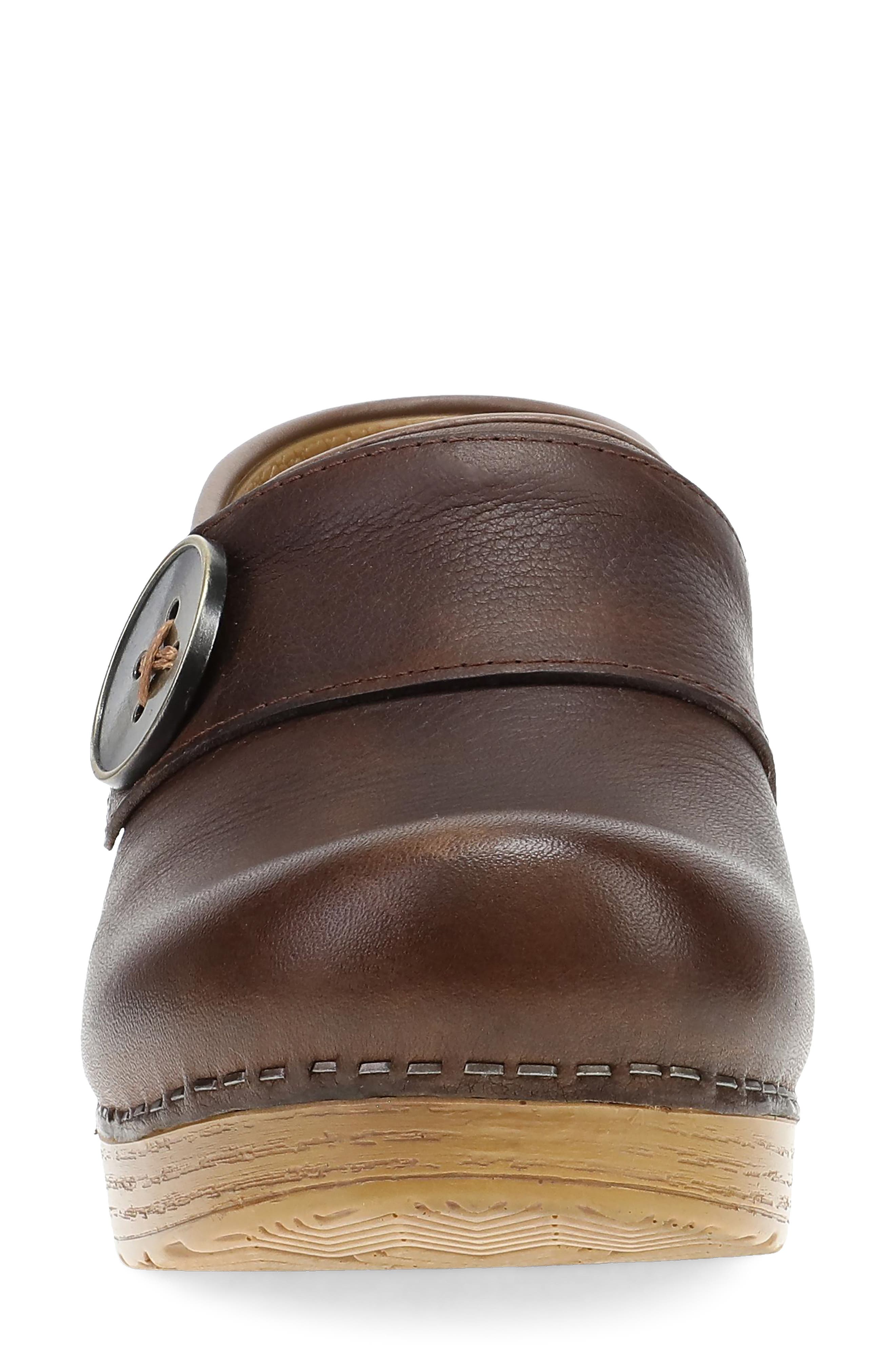 Professional Button Leather Clog, Alternate, color, CHOCOLATE