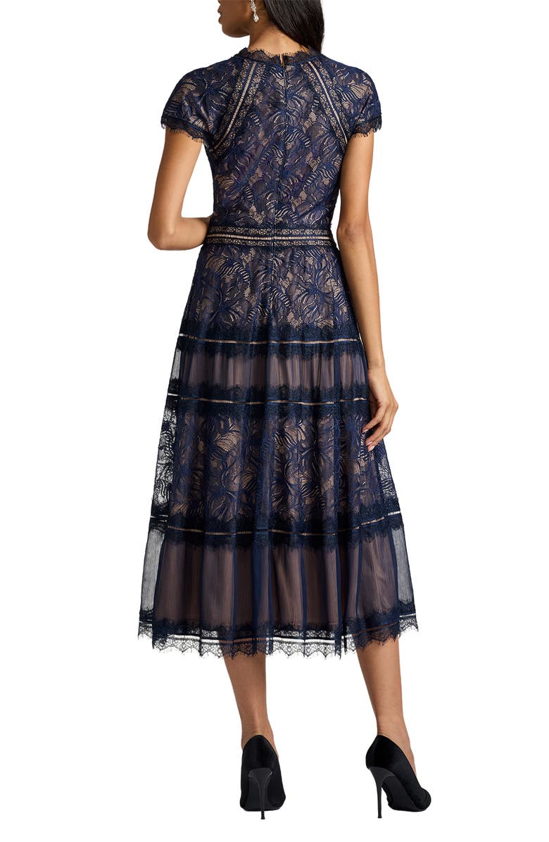 Tadashi Shoji Lace Fit & Flare Cocktail Midi Dress, Alternate, color, Royal Navy/ Nude