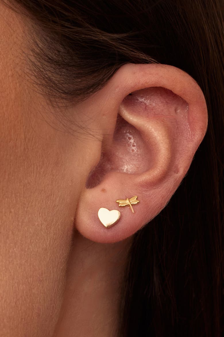 14K Gold Sweet Heart Studs, Alternate, color, Yellow Gold