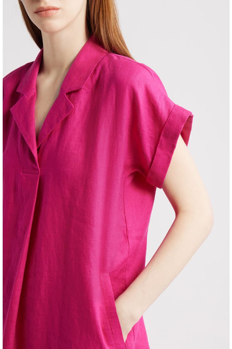 Cuff Sleeve Organic Linen Shift Dress, Alternate, color, FUCHSIA