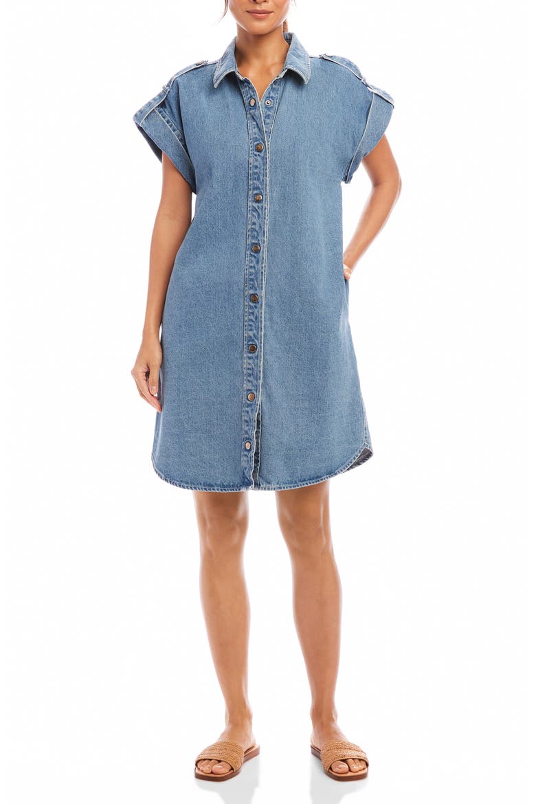 Cap Sleeve Denim Shirtdress, Main, color, DENIM