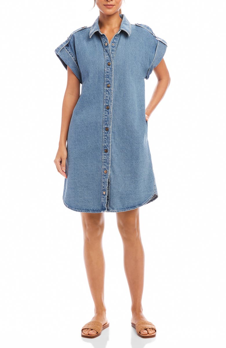 Karen Kane Cap Sleeve Denim Shirtdress, Main, color, Denim