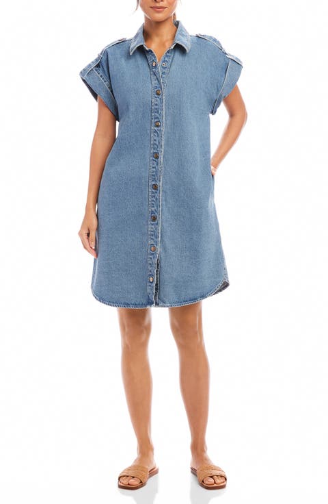 Cap Sleeve Denim Shirtdress