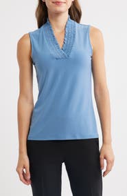 Anne Klein Smocked Neck Tank
