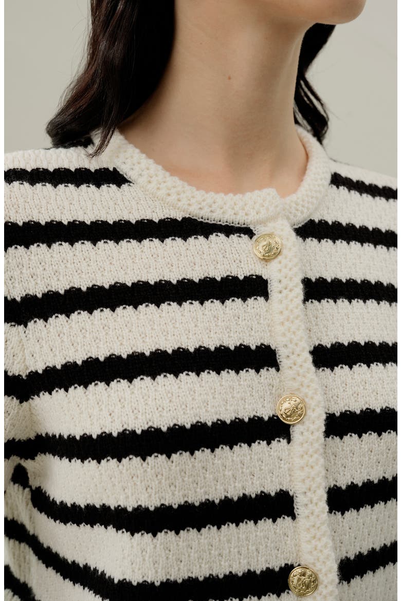 Women's Stripped Crochet Washable-Wool Cardigan, Alternate, color, Black&White Stripes