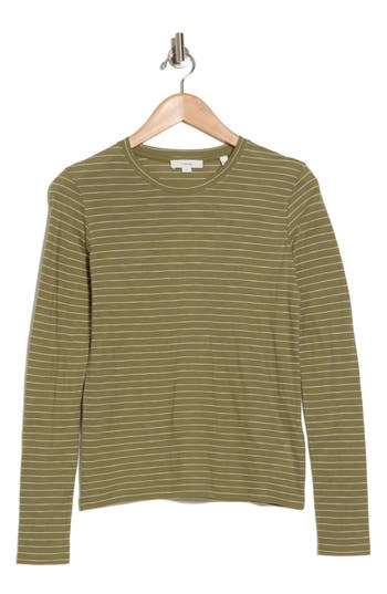 Vince Essential Stripe T-shirt In Artichoke/off White