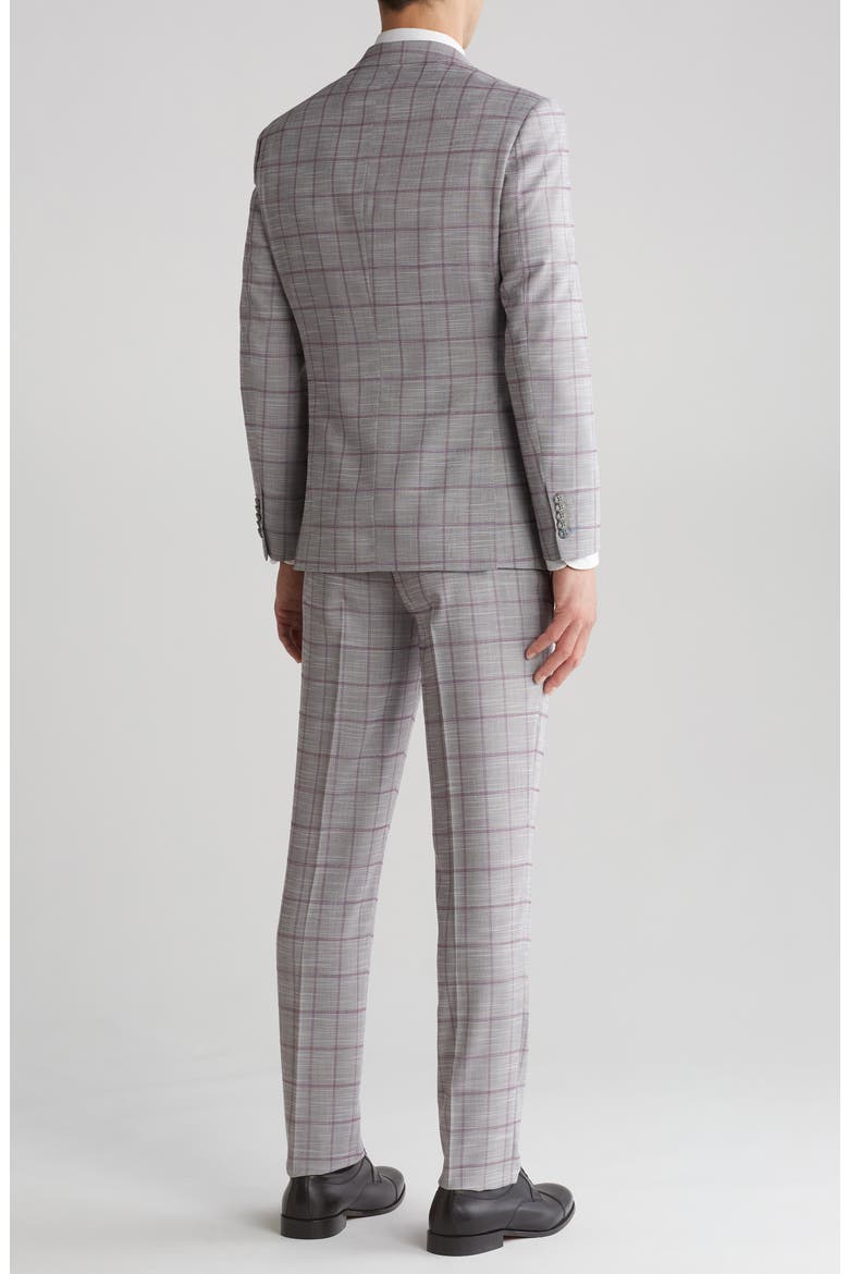 Plaid Trim Fit Two-Piece Suit, Alternate, color, GRAY
