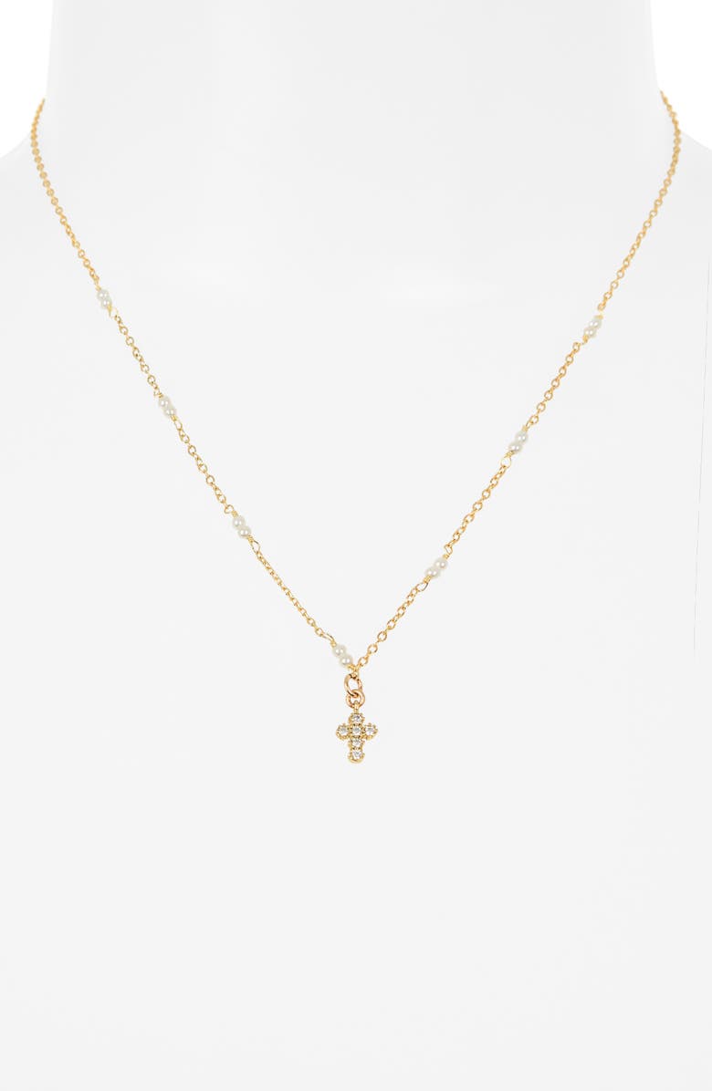 ARGENTO VIVO Cubic Zirconia & Freshwater Pearl Cross Pendant Necklace, Alternate, color, Gold