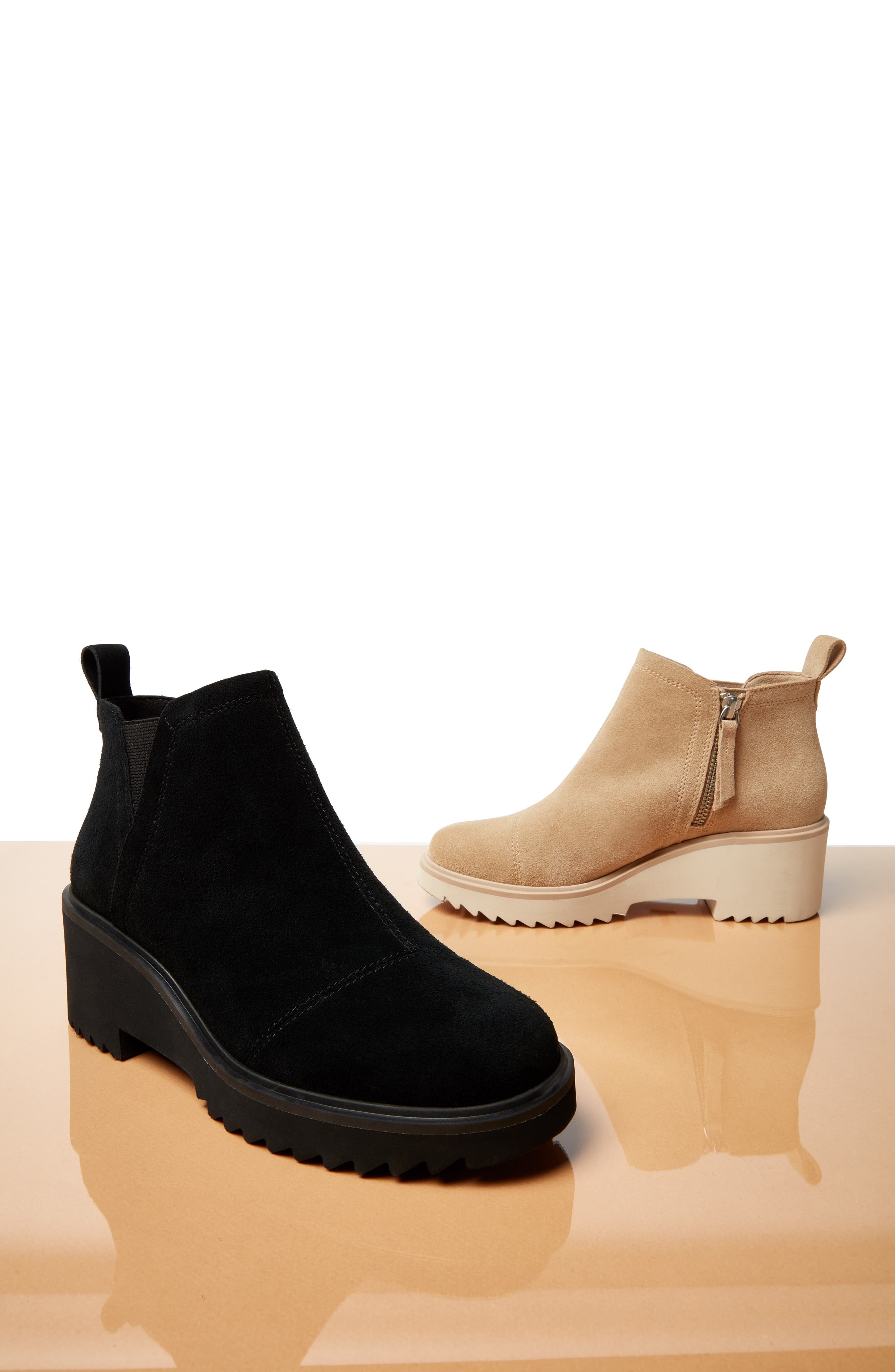 TOMS Maude Faux Shearling Lined Bootie, Alternate, color, Black