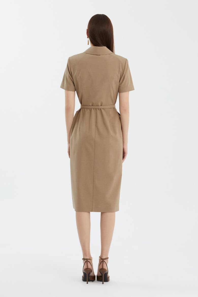 Beige Short Sleeve Belted Midi Dress, Alternate, color, Beige